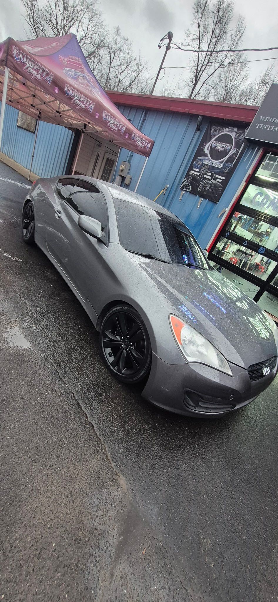 Custom black pickup truck with lighting